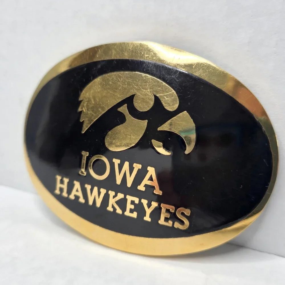 Iowa Hawkeyes Belt Buckle Tigerhawk Logo Gold Black Enamel Collegiate Fan Gear